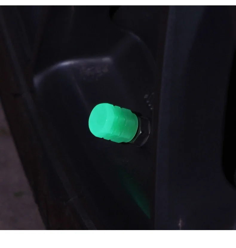 4pcs Luminous Valve Caps Fluorescent Night Glowing Car Motorcycle Bicycle Bike Wheel Tyre Hub Luminous Valve Stem Caps Decors