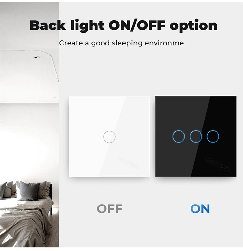 ZigBeeTuya Smart Light Touch Switch EU No Neutral Wire No Capacitor Required Smart Life 1/2/3 Gang Work with Alexa Google Home