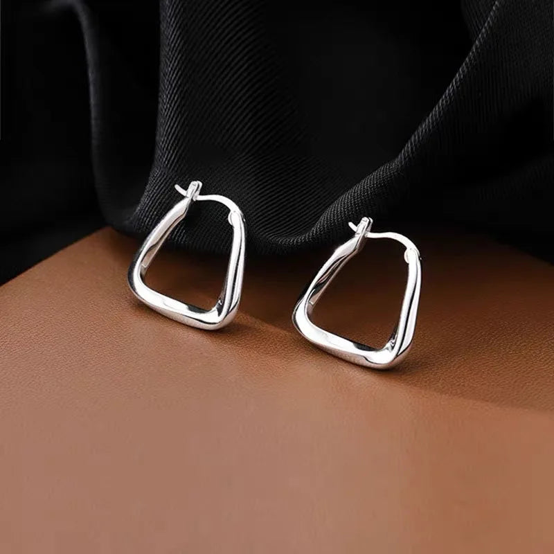 925 Sterling Silver Earrings Ear Hoop For Women Square Stud Jewelry Engagement Anniversary Gift