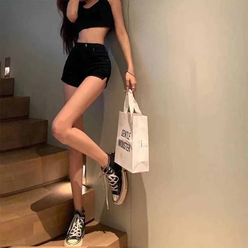 Feynzz Casual Blue Denim Shorts Women Sexy High Waist Buttons Pockets Slim Fit Shorts 2021 Summer Beach Streetwear Jeans Shorts