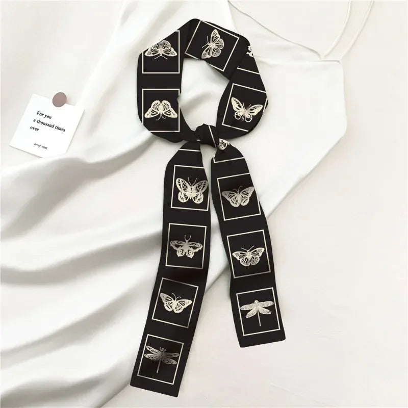 2024 New Luxury Plain Butterfly Woman Decorative Fashion Ribbon Tie Bag Silk Scarf  Small Scarf Headband