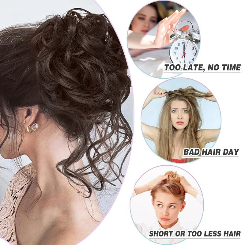 Synthetic Messy Donut Hair Buns Tousled Updo Chignon Elastic Hair Extension Hair Accessories for Women