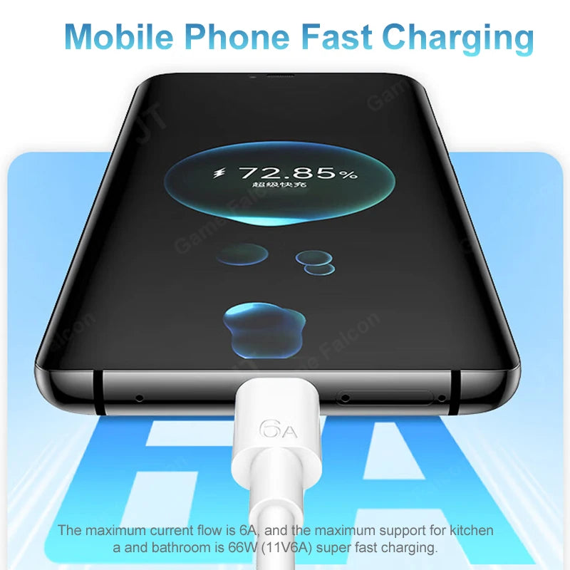 66W 6A Fast Charging USB Type C Cable For  Xiaomi 13 Huawei  P30 Notebook Dual USB C Fast Charger Cable Data Cables