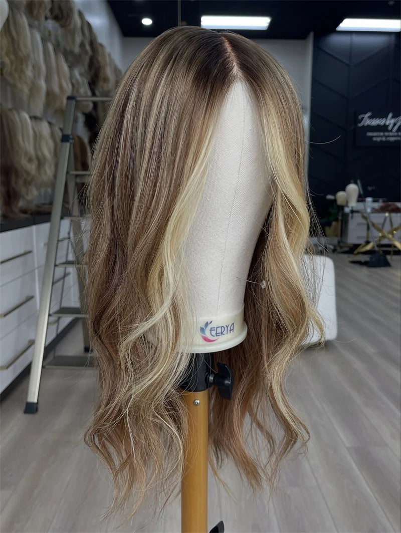 16 Inch Ombre Brown Blonde Lace Front Wig High Quality Synthetic Lace Front Wig Cosplay Daily Party Use Ready to Wear Wave Bob