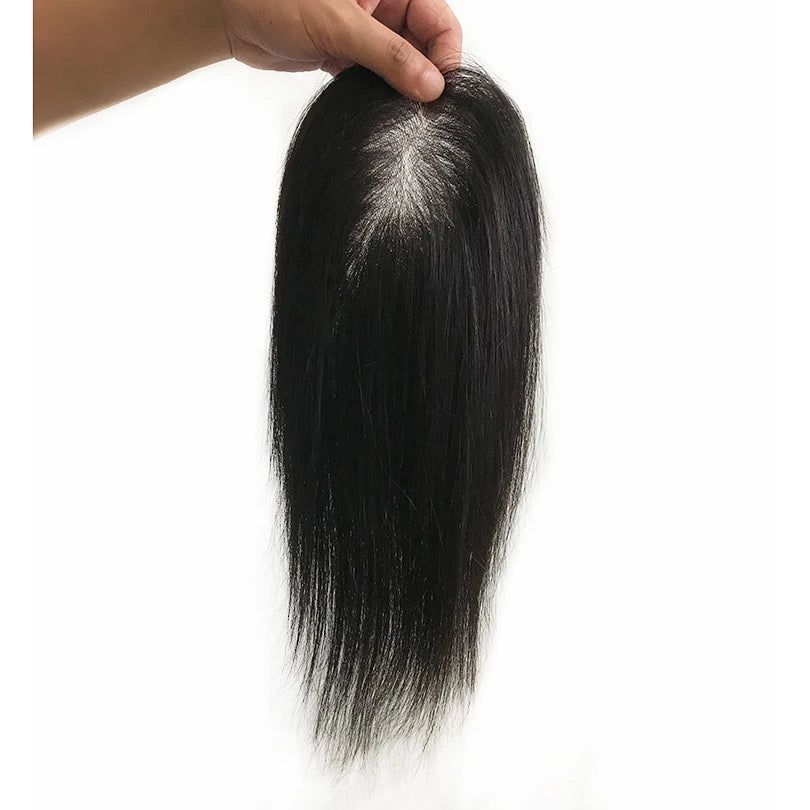 9X14CM Virgin Human Hair Toupee For Women #3 Net Straight Toppers 8x12cm Natural Black Color 8-12inch