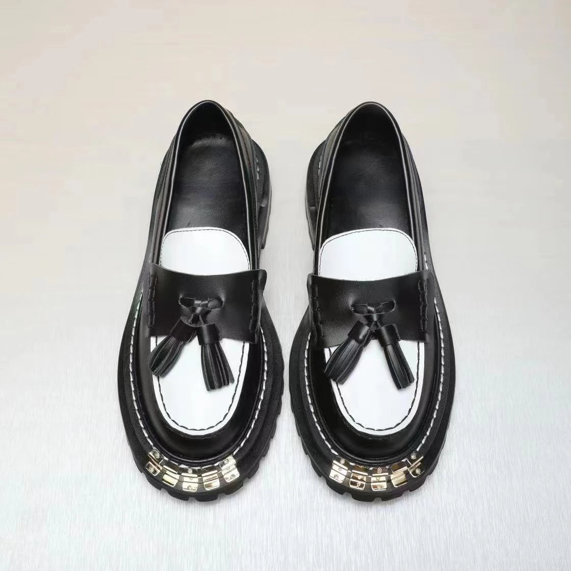 IOO Single Shoes 2025 Spring Winter Brand S Hundreds of Big Gold Teeth Tasseled Louboutins Mary Jane