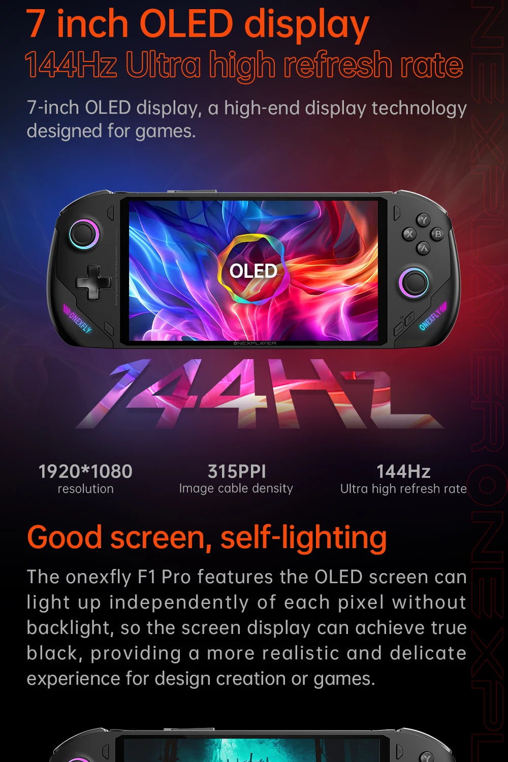 OneXPlayer OneXFly F1 Pro AMD AI 9 HX 365 370 OLED 144Hz Screen Gaming Handheld Console 3A Gamepad 7” PC Game Computer Laptop