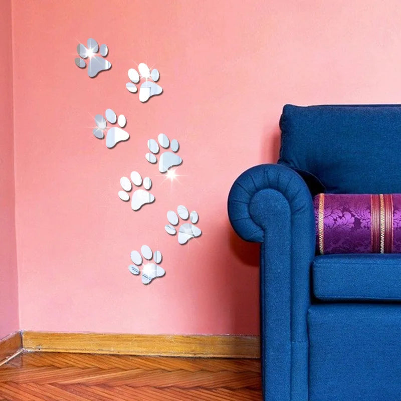 Creative DIY Cat Dog Claw Acrylic Stereo Wall Sticker 3D Crystal Footprint Pet Shop for kids Children Room Kindergarten Bedroom