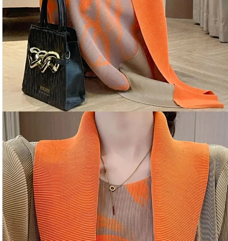 Folded Fake Two Piece Dress 2025 Spring Large Sleeves Round Neck Printed Mom's Dress  Y2k Dress