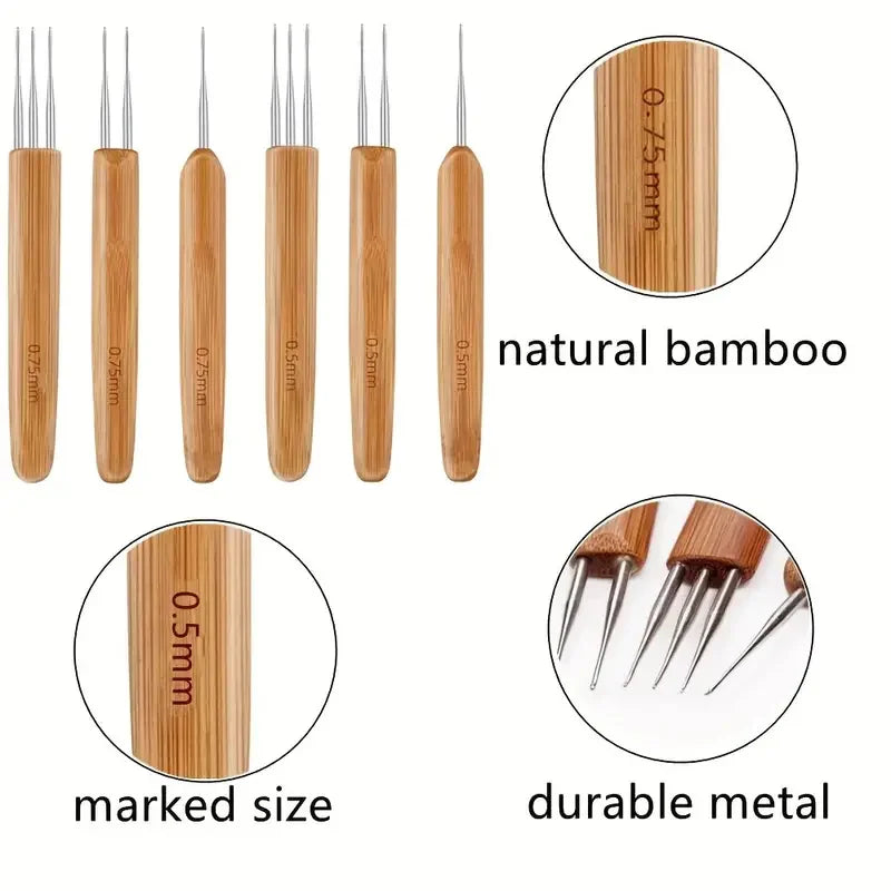 0.75MM needle size 6 pieces crochet hooks set hair braiding tools dreadlocks hair crocheting needles set