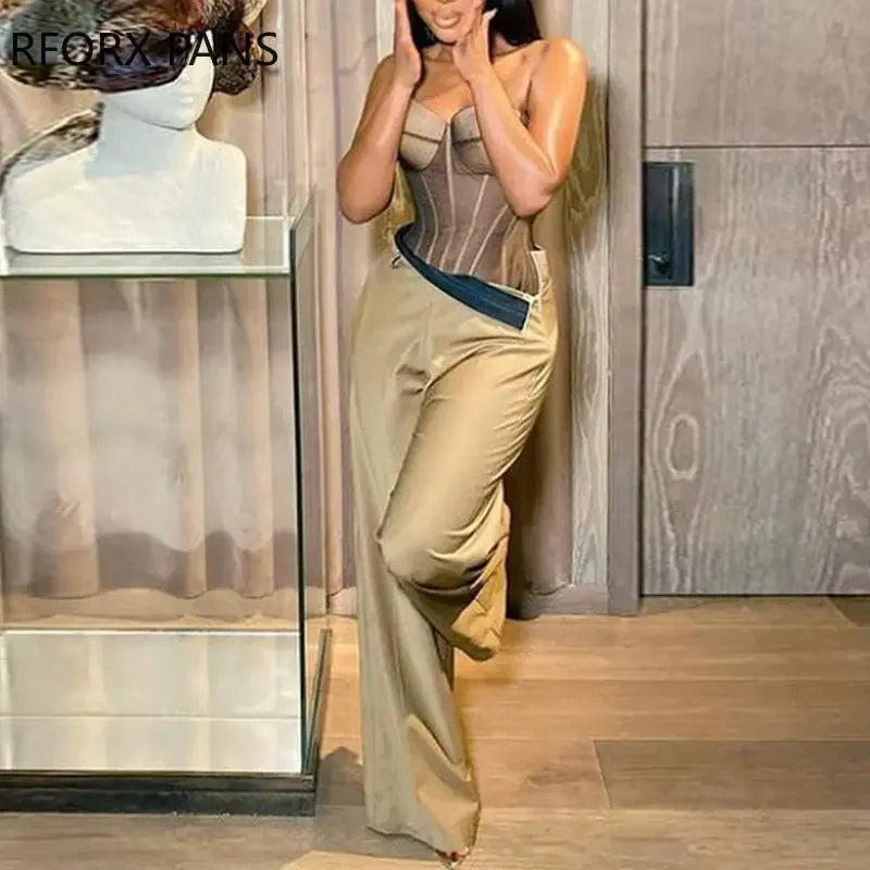 2023 Women Elegant Fashion Solid High Waist Working Wide Leg Full Length Pants