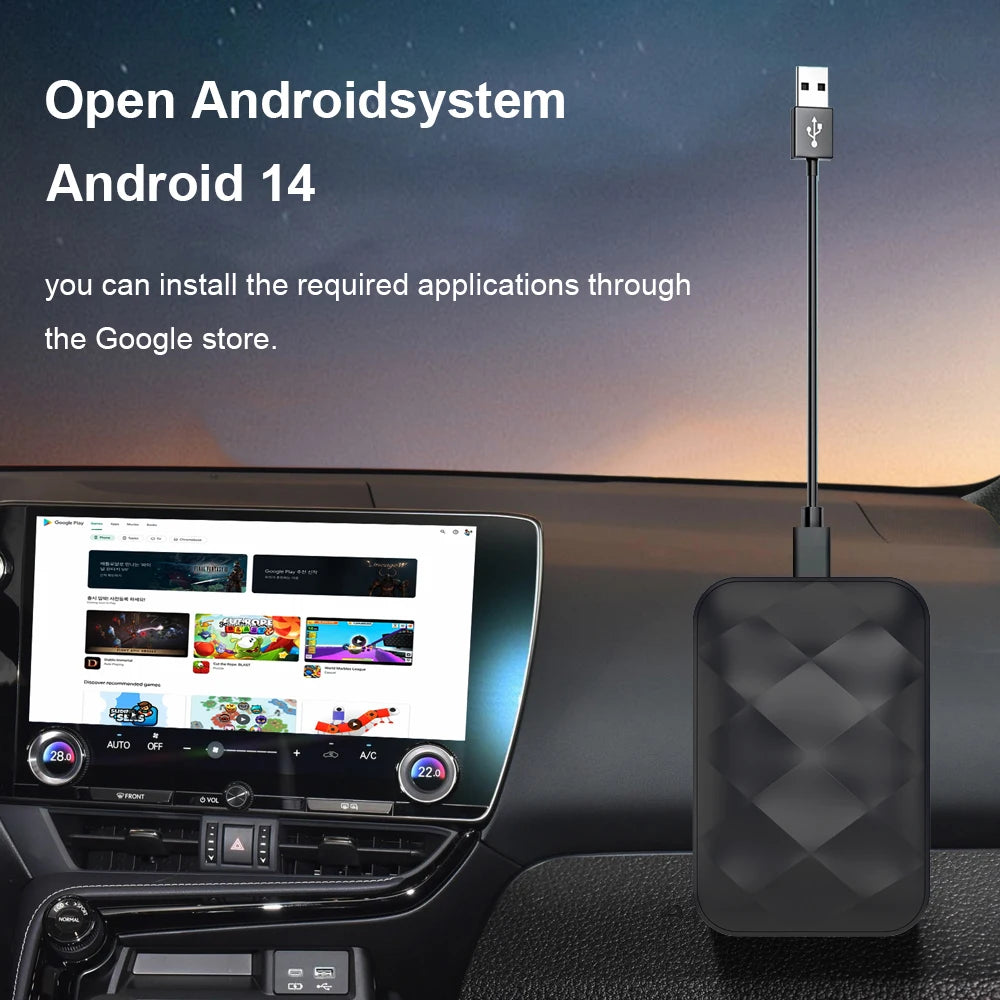 New 2025 Android 14 3In1 CarPlay Ai Box Wireless Android Auto USB Adapter For Youtube Netflix Universal TV Box Plug And Play