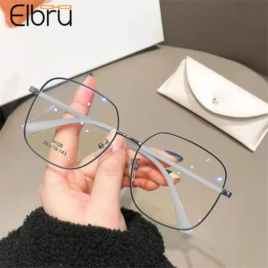 Elbru New Anti-blue Light Myopia Glasss Metal Big Frame Myopic Eyeglasses Women Men Nearsighted Eyewear Diopters 0-0.5-1-1.5-2-6