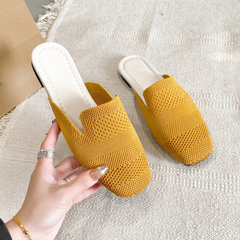 French Minority Slippers Fairy Shoes To Wear 2024 New Summer Soft Bottom Baotou Hollow Woven Flat Shoes for Women