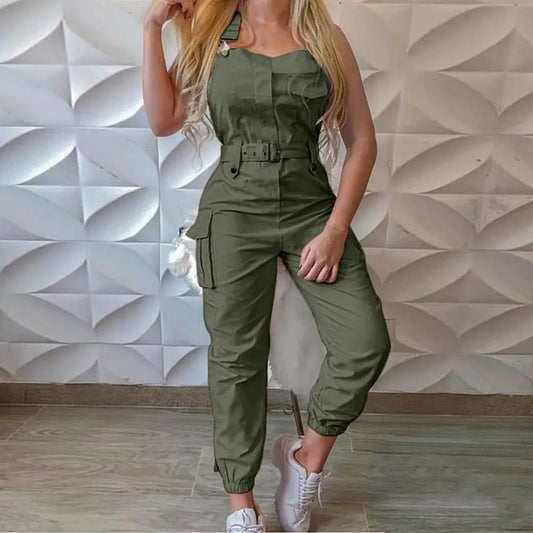 Women Romper 5 Colors Women Jumpsuit Women Sleeveless Slim Halter Jumpsuit Romper Casual Backless Pockets Overalls Playsuit