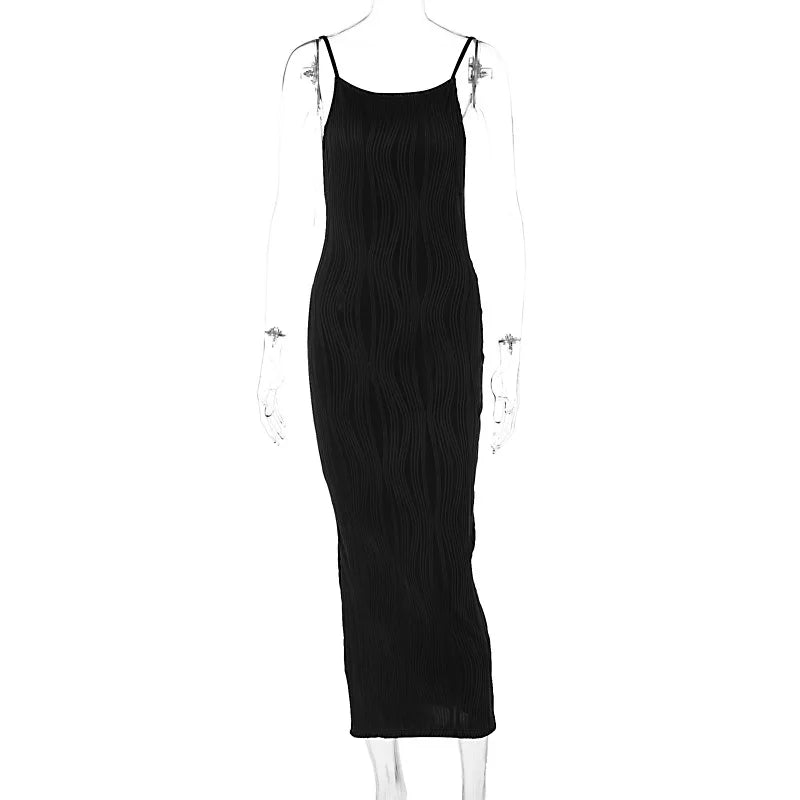 Women's Long Ruched Dress Sleeveless Slim Monochromatic Party Back Split Clubwear Female Outfits Summer Sexy 2024