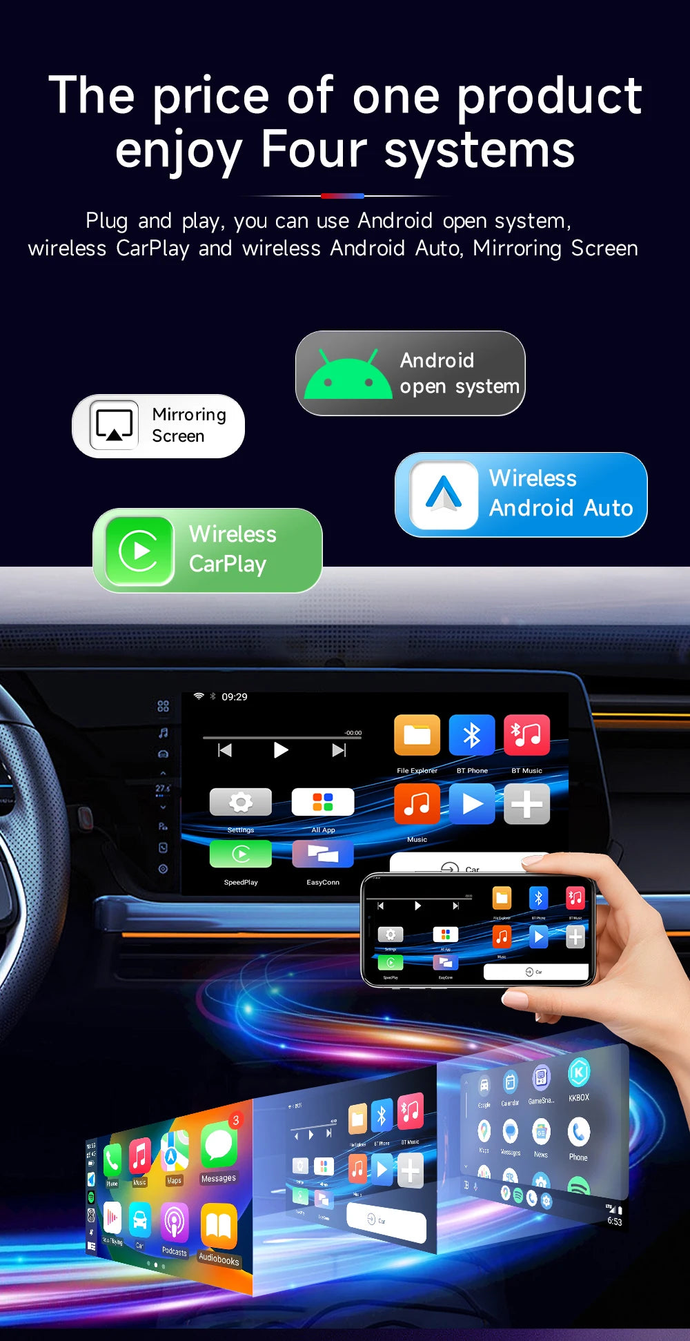2024 HEYINCAR CarPlay Smart Ai Box Android Wireless CarPlay Android Auto Adapter For Netflix For YouTube car intelligent systems