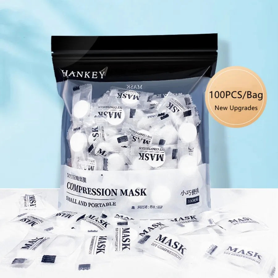 100PCS DIY Compressed Facial Mask: Disposable Non-woven Facial Mask with the Characteristics of Being Extremely Easy to Carry