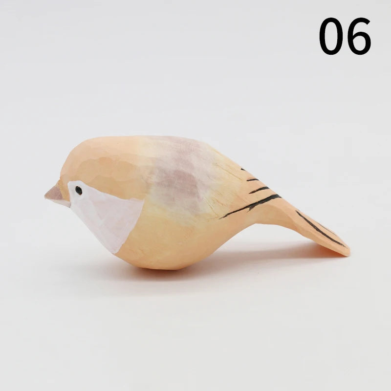 Cute Wooden Bird Figurine Ornaments Painted Hand Carved Wood Birds Statue Carving Animals Miniature Crafts Table Decorate Gifts