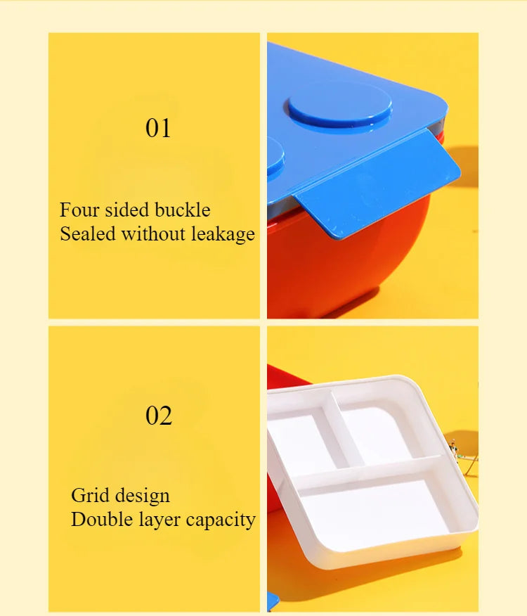 Creative DIY Building Block Lunch Box Modular Portable Bento Box for Children Student Sandwichs Fruit Salad Container Dinnerware