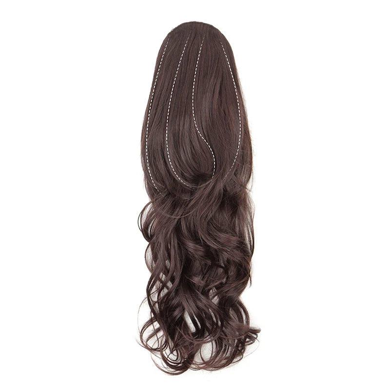 Synthetic 22Inch Long Wavy Curly Layered Ponytail Drawstring Clip in Hairpiece Black Blonde Hair for Women