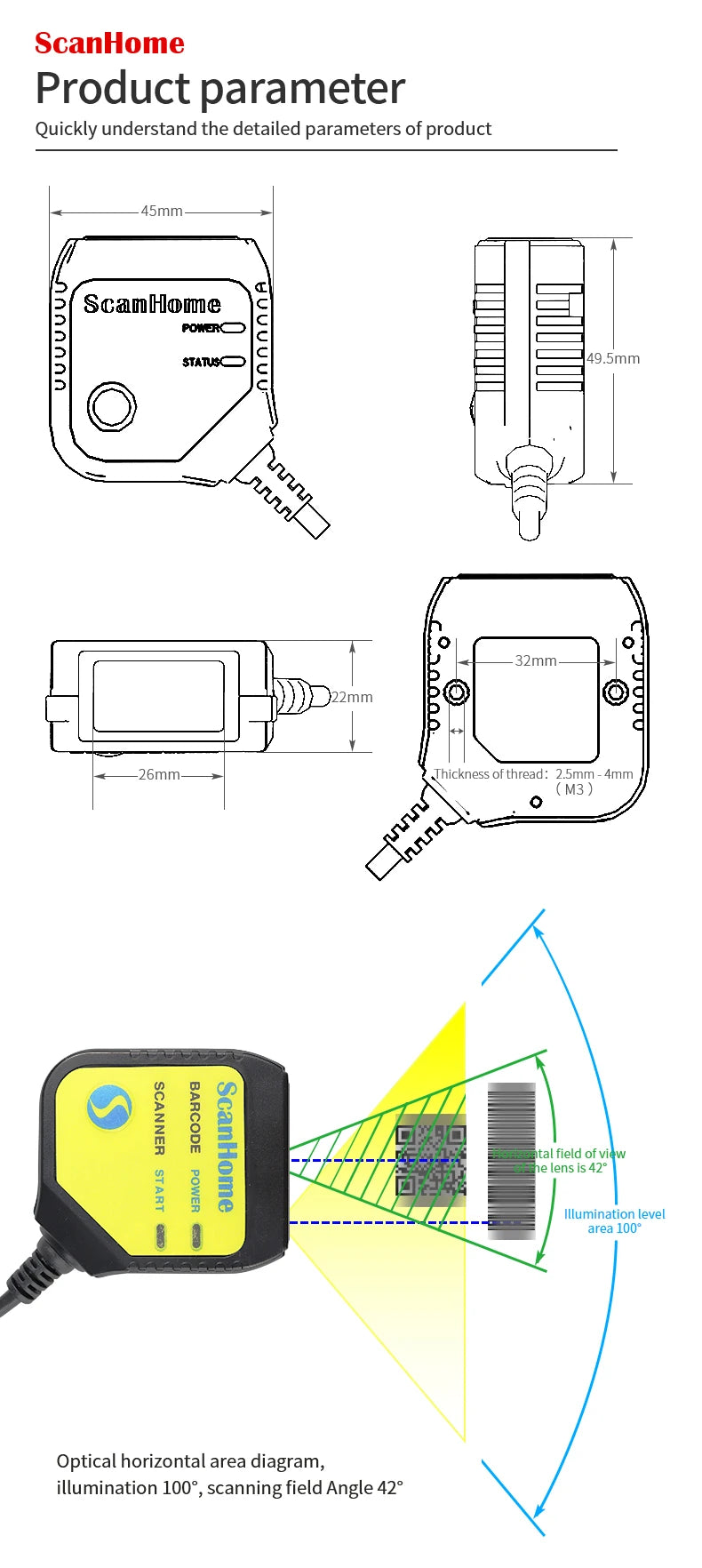 Embedded Barcode Scanner BarCode Reader code reader fixed Mounted code Engine Module USB 1D/2D QR PDF417Code ScanSH-400