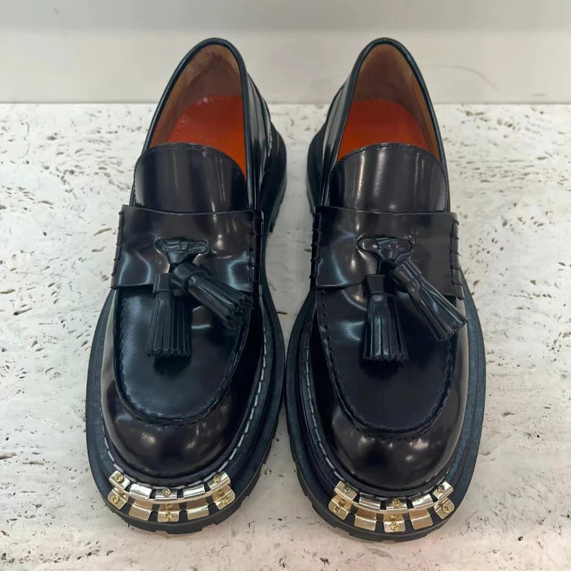 IOO Single Shoes 2025 Spring Winter Brand S Hundreds of Big Gold Teeth Tasseled Louboutins Mary Jane