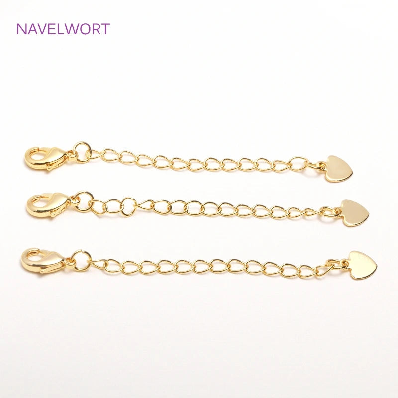 14K Gold Plated Lobster Claw Clasps with Extender Chain Brass Metal Extension Extended Lobster Tail Chains Clasps Connectors
