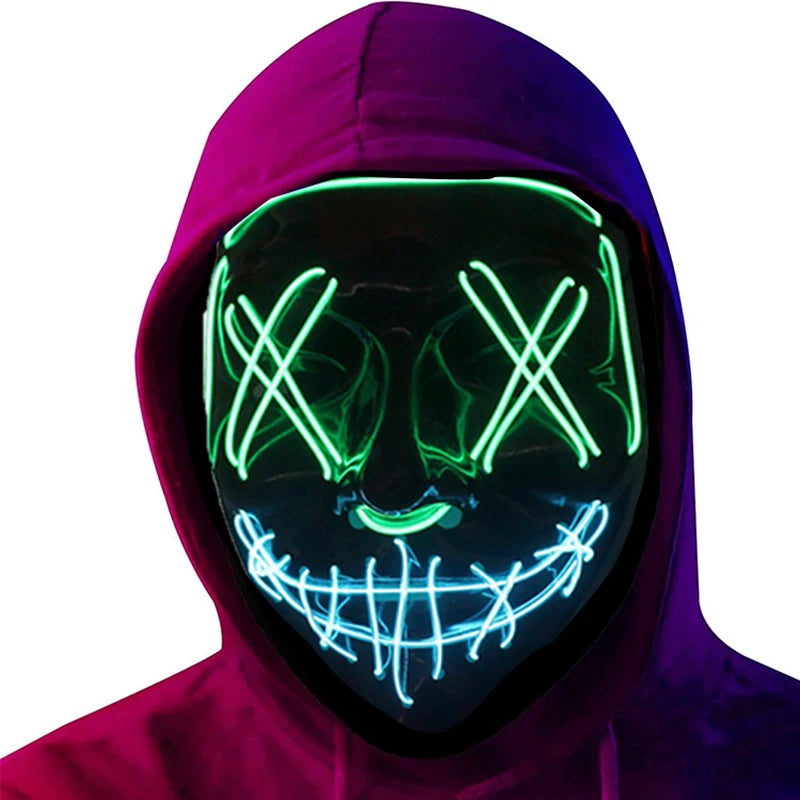 LED Dual Color Glowing Masks Halloween Letter V Horror Mask Role-Playing Carnival Cold Light Mask