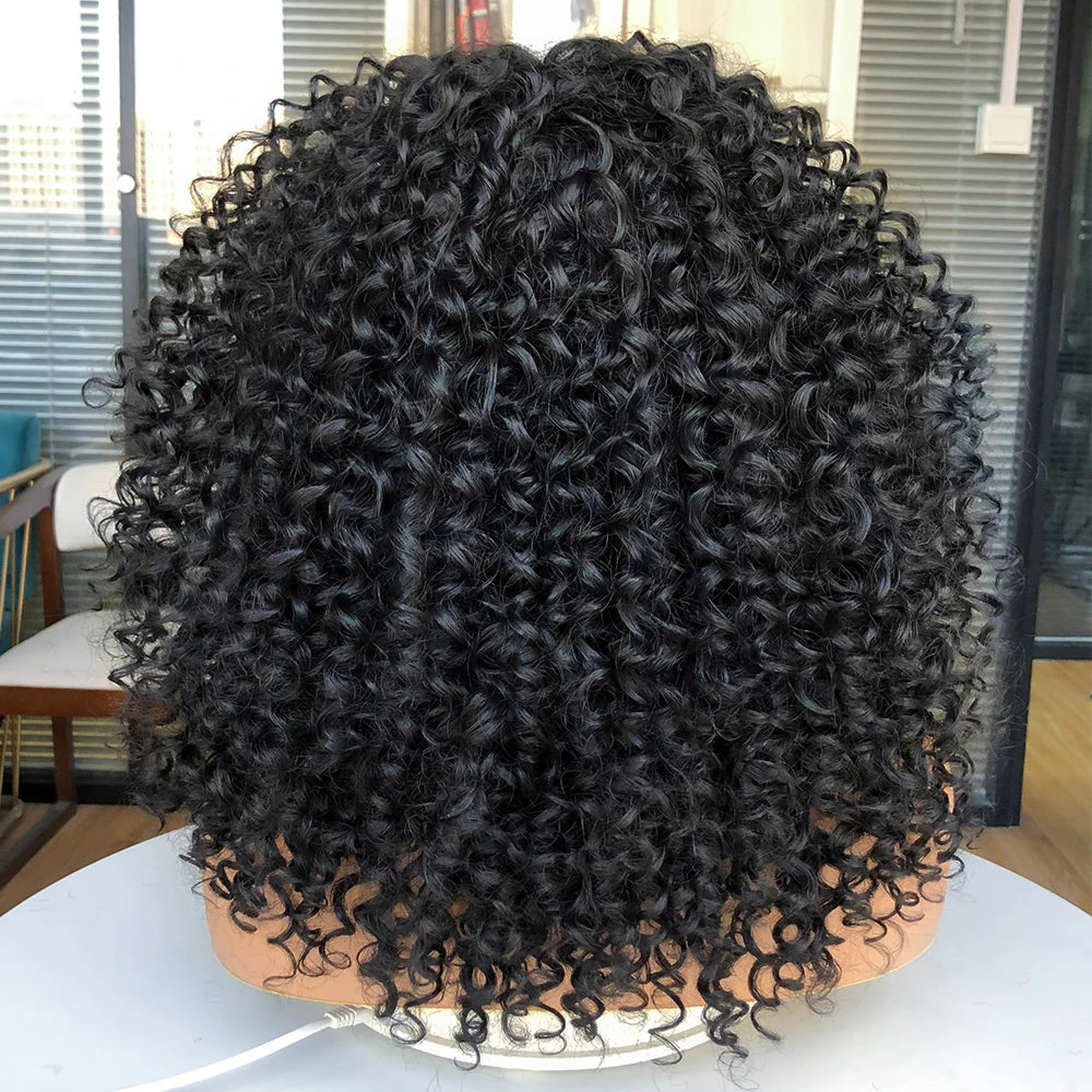 Short Bob Wig Lace Front Wigs for Women Afro Kinky Curly Wigs Ombre Brown Synthetic Middle Nature Hair Black Headgear with Clips
