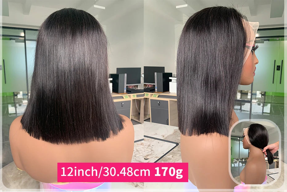 Raw Hair Vietnamese 250 Density 100 Human Hair Lace Frontal Wigs Straight Natural Black 13x6 Bob Wig Lace Front Human Hair Wigs