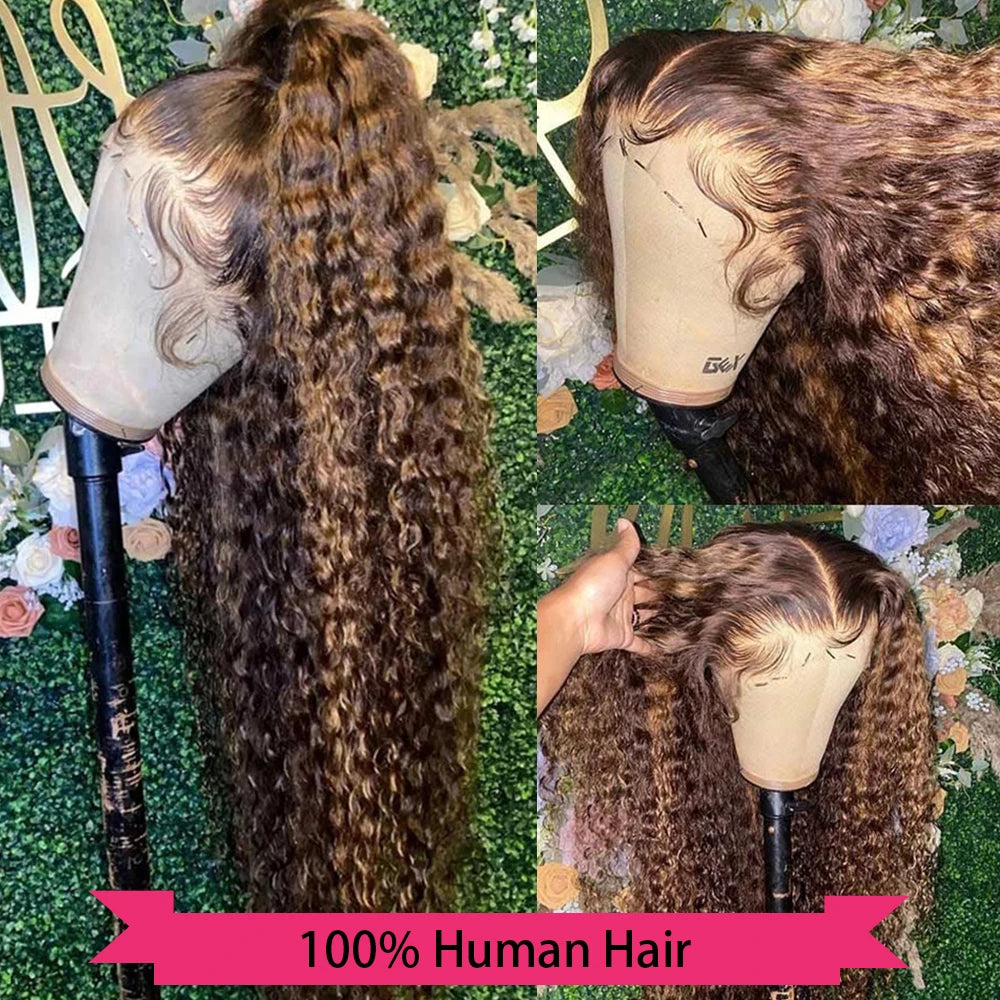 13x4 Highlight Curly Lace Front Human Hair Wigs For Women Brazilian Honey Blonde Deep Wave Frontal Wig 13x6 Hd Lace Colored Wig
