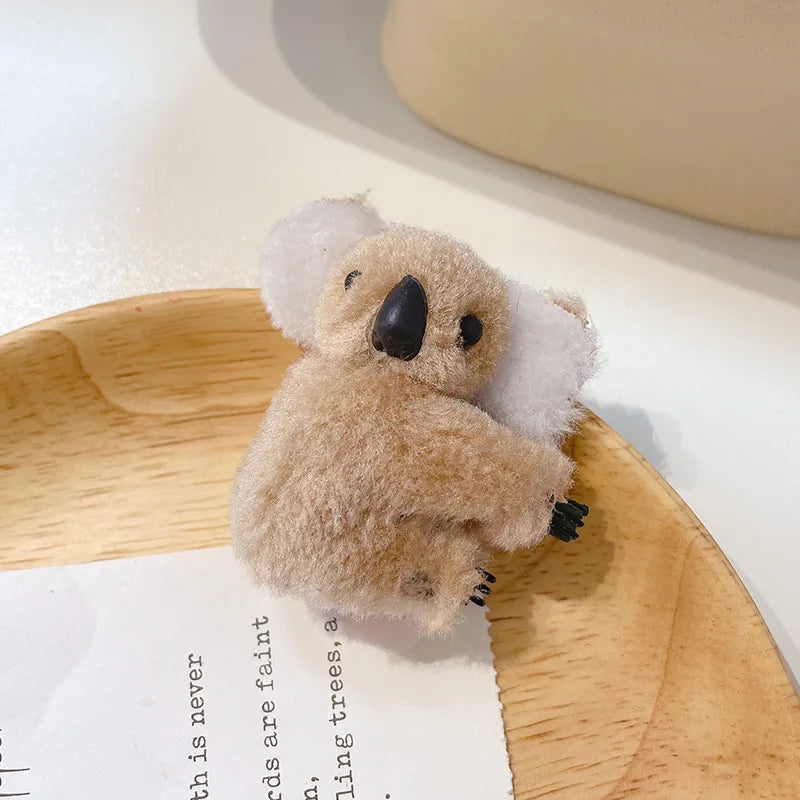 Fluffy Koala Bear Hair Claws Clip Korean Cute Plush Cartoon Animal Side Bangs Clip Hairpins Lady Girls Headwear Hair Accessories