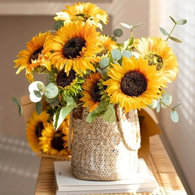 6pcs Artificial Flowers Sunflower Decorative Bouquet Silk Flowers for Party Table Decoration Fake Flowers Wedding Home Decor