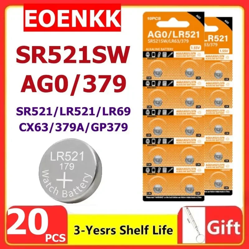 High Capacity 2-50pcs AG0 LR521 SR521SW Batteries LR63 SR63 379 1.5v Alkaline Button Cell Battery for Calculators Watches Toys