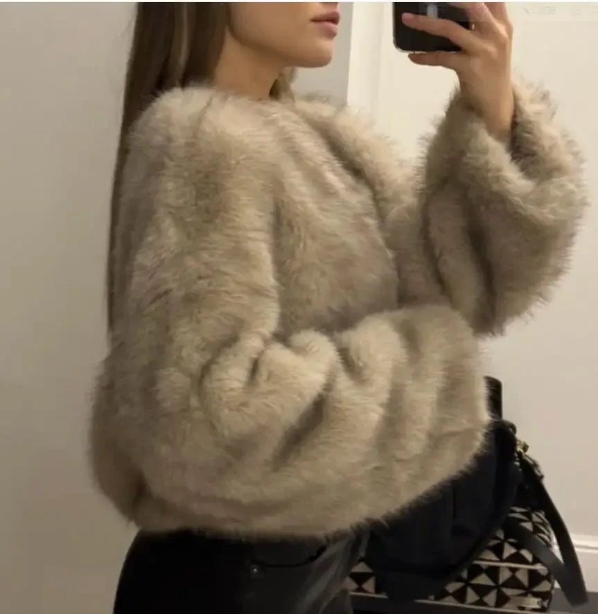 2024 Autumn Winter New Fashion Gradient Fluffy Fur Coat Women High Street Luxury Faux Fox Fur Jacket Female Overcoats