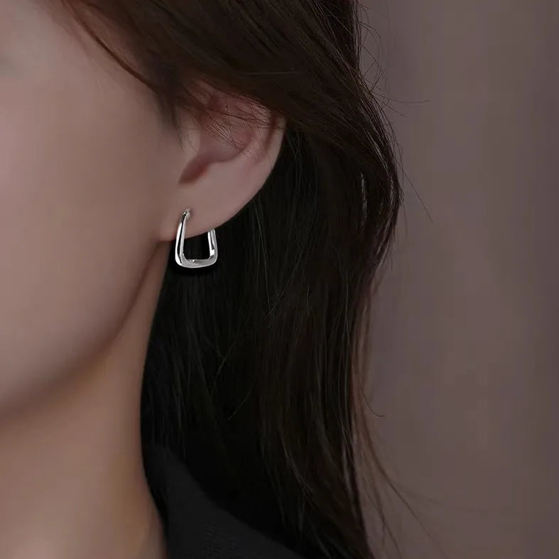 925 Sterling Silver Earrings Ear Hoop For Women Square Stud Jewelry Engagement Anniversary Gift