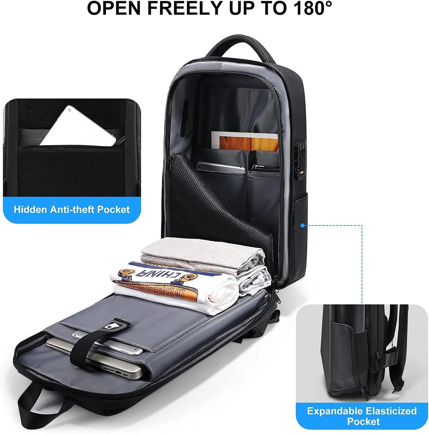 15.6inch Laptop Backpack Expandable Hard Shell Bag TSA Anti-theft Waterproof mochilas de hombre USB Charging Business Travel Bag