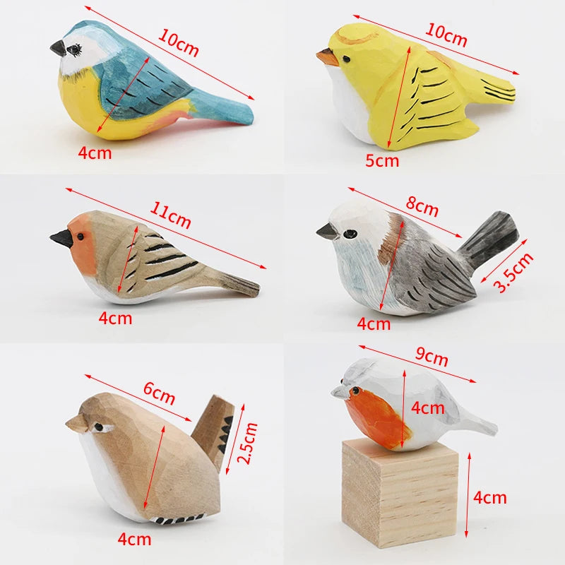 Cute Wooden Bird Figurine Ornaments Painted Hand Carved Wood Birds Statue Carving Animals Miniature Crafts Table Decorate Gifts
