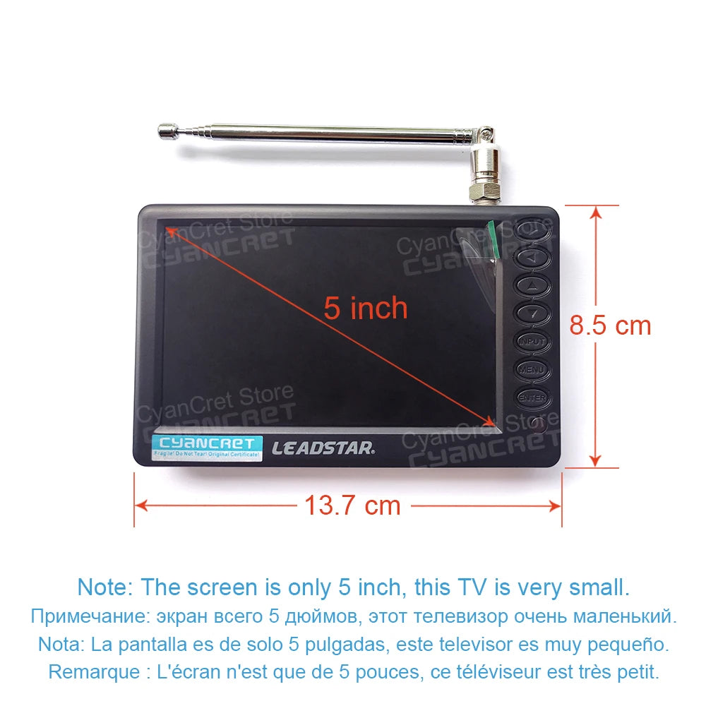 2025 Pocket TV D5 5 Inch DVB-T2 ATSC ISDB-T TDT Digital and Analog Mini Small Car Television Portable TV Support USB TF AC3