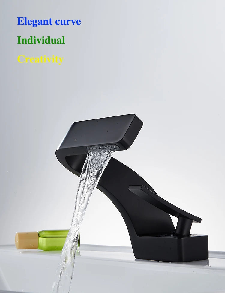 TOLM Chrome White Basin Faucet Deck Mounted Waterfall Bathroom Vessel Sink Mixer Tap Single Handle Hot Cold Water Tap