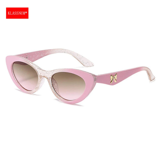 KLASSNUM Women 2024 Trendy Cat Eye Sunglasses Y2K Bowknot Frame Sun Glassses Luxury Brand Designer Gradient Eyewear Anti UV400