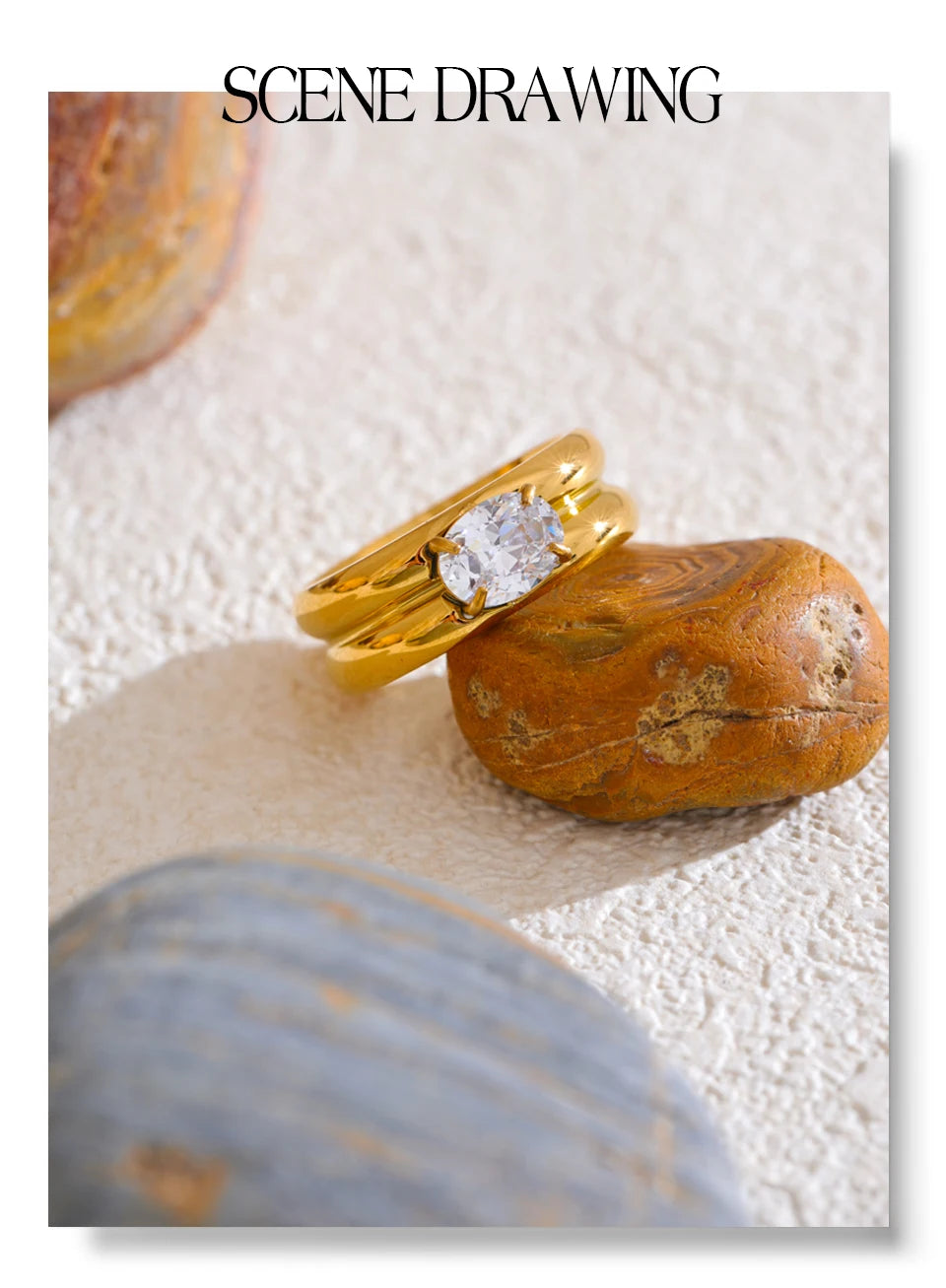 Yhpup 678# Exquisite Stainless Steel Shiny Zirconia Fashion Metal Ring 18K Gold Color PVD Plated High Quality Versatile Jewelry