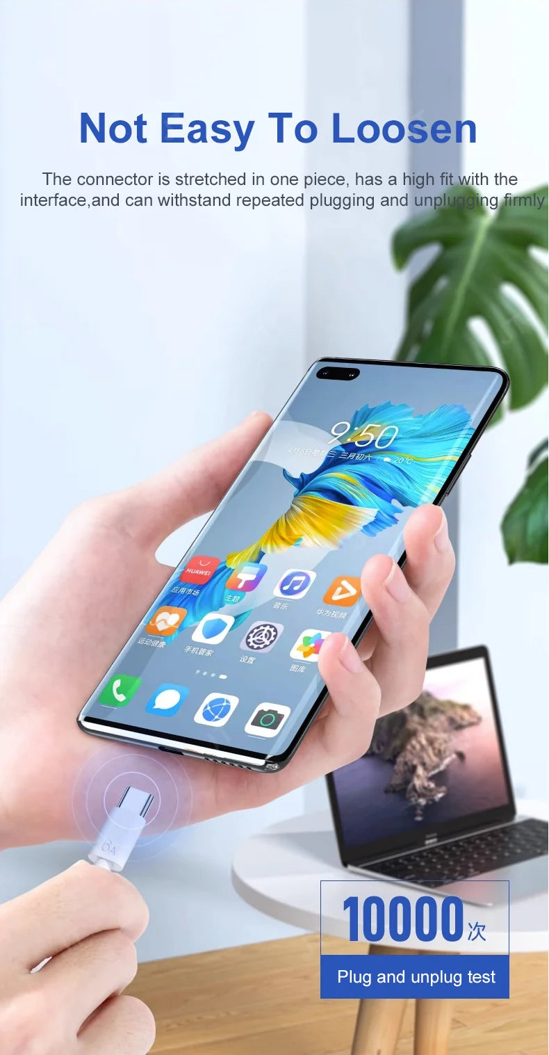 66W 6A Fast Charging USB Type C Cable For  Xiaomi 13 Huawei  P30 Notebook Dual USB C Fast Charger Cable Data Cables