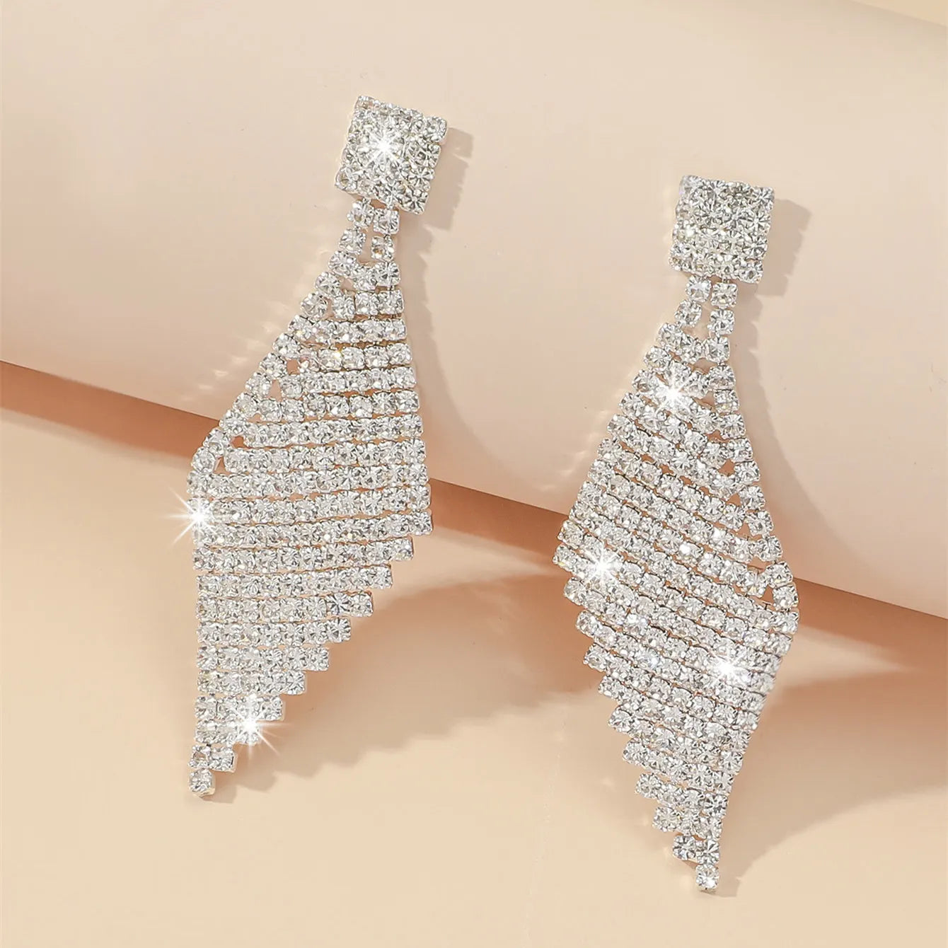 Shiny Multicolored Crystal Long Drop Earrings For Women Brides Classic Geometry Square Dangle Earring Wedding Party Jewelry Gift
