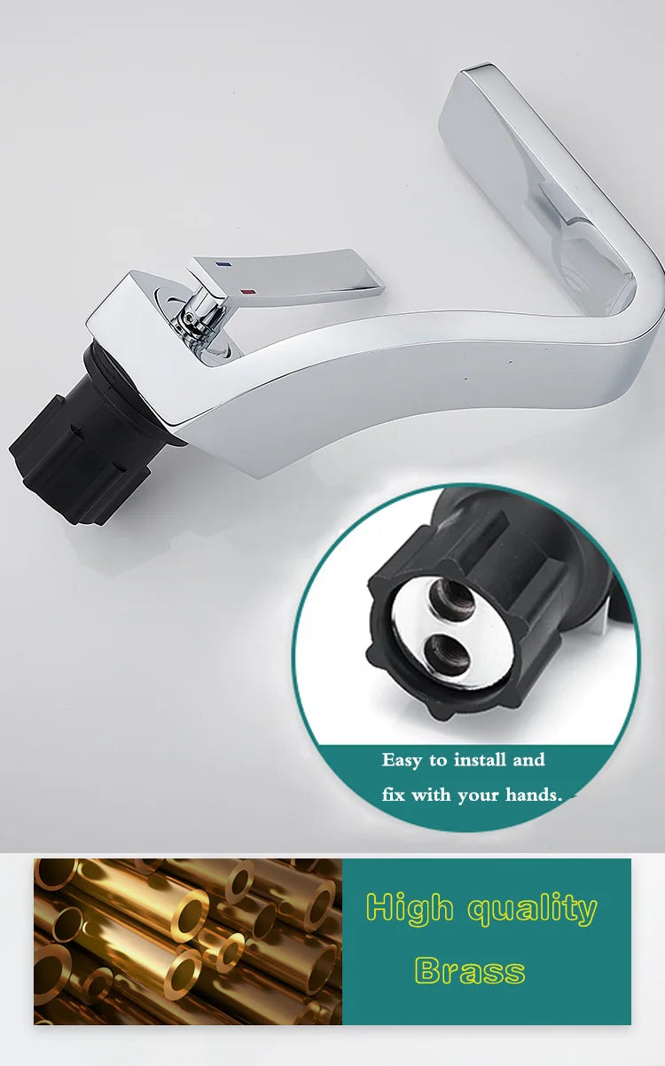 TOLM Chrome White Basin Faucet Deck Mounted Waterfall Bathroom Vessel Sink Mixer Tap Single Handle Hot Cold Water Tap