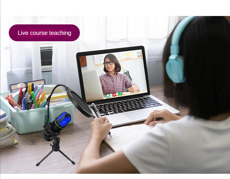 ME4 RGB Condenser Microphone USB Wired Desktop Tripod MIC For Recording Live Gaming Video Noise Reduction Conference Microphone