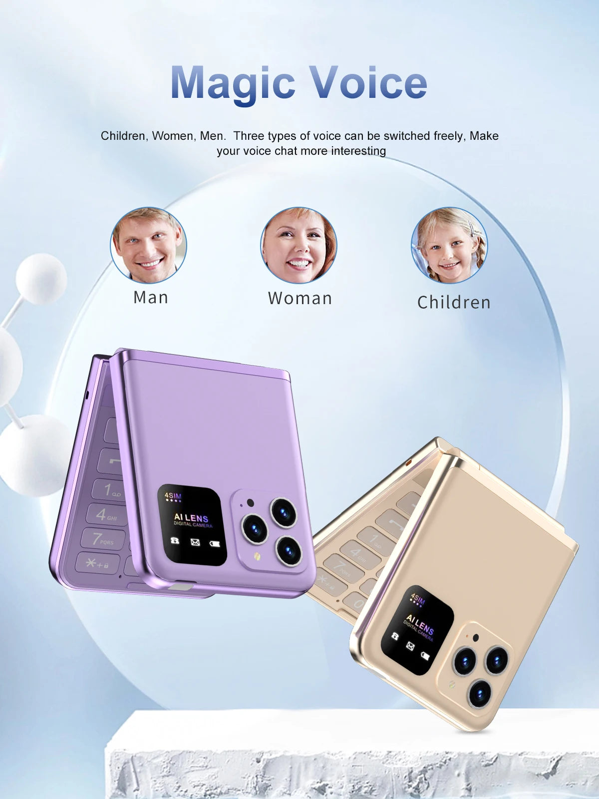 SERVO Flip6 GSM Fold Mobile Phone 4 SIM Card 2.4'' Screen Auto Call Record Button Torch Speed Dial Magic Voice Popular Cellphone