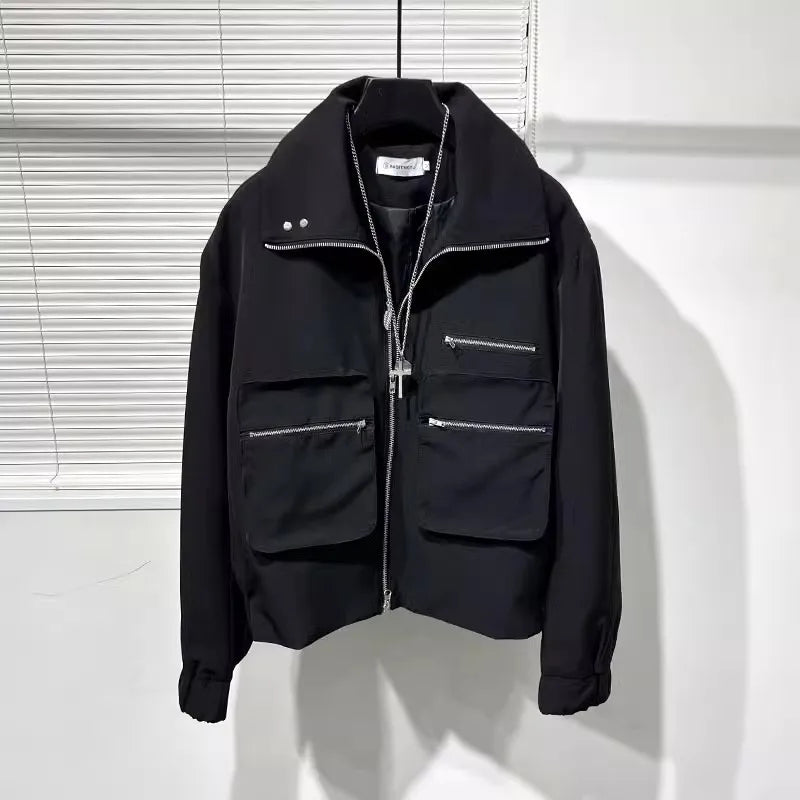 Owen seak Men Cotton Jacket Gothic Style Men's Clothing Autumn Zipper Flying  Jacket Women High Street Hip Top Black Coat