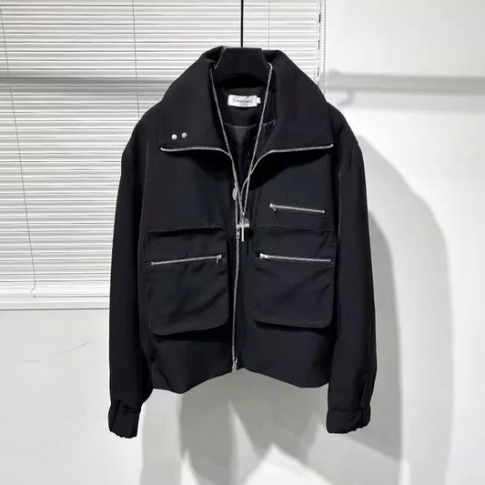 Owen seak Men Cotton Jacket Gothic Style Men's Clothing Autumn Zipper Flying  Jacket Women High Street Hip Top Black Coat